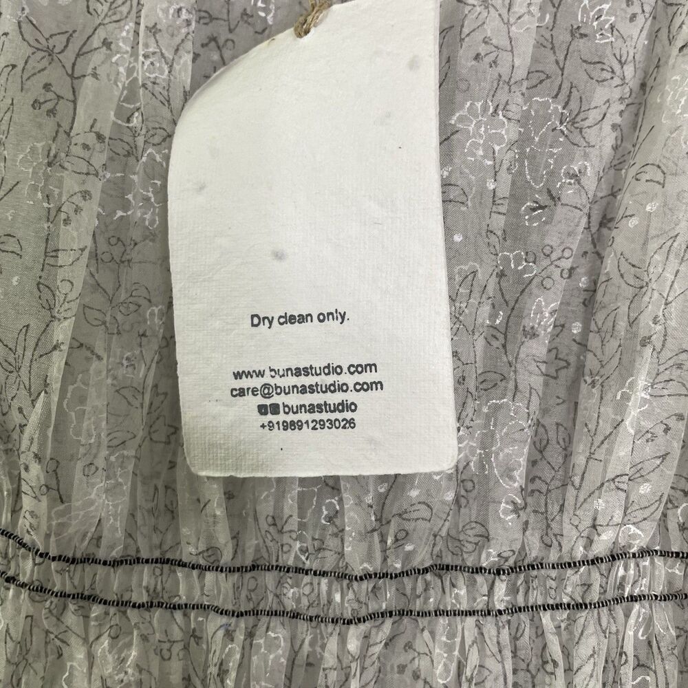 BUNA 100% Linen Sheer Peasant Dress XXL Floral Cottagecore - Picture 11 of 14